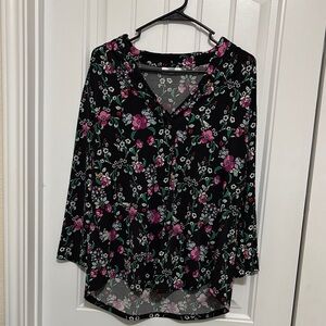 Charter Club Floral Black and Pink Women's Top
